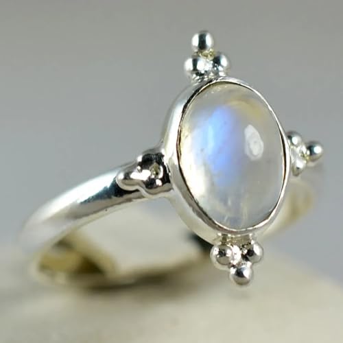 Navya Craft Rainbow Moonstone Silver Ring, 925 Sterling Silver Handmade Statement Promise Ring for Women, Natural Gemstone Boho Jewelry, June Birthstone, Gift for Her Birthday Anniversary (5.5)2