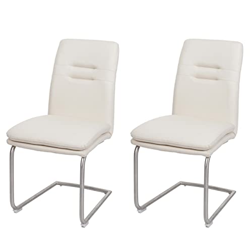 Mendler 2er-Set Esszimmerstuhl HWC-H70, Küchenstuhl Freischwinger Stuhl, Stoff/Textil Edelstahl gebürstet - Creme-beige