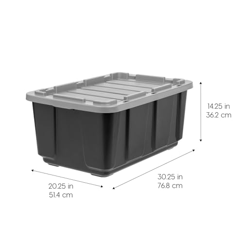 Image of IRIS USA 4-Pack 27 Gallon Storage Bins with Lids |Made in USA| Heavy Duty Plastic Tote Containers for Truckbed Tool Box Organization, Large - Gray