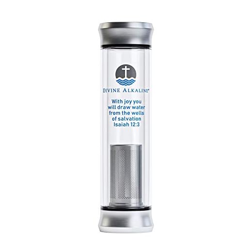 Christian Wide Mouth Glass Alkaline Water Bottle - 9.5 pH Filtered Ionized Mineral Alkaline Water – Double Walled Insulated Glass BPA FREE Alkaline Water Bottle - Leak/Shatter Resistant