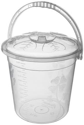 Plastic Bucket with Lid Handle Small Large Storage Bucket Bin Container Measures (Clear, 20L)