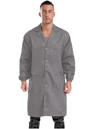 Image of Mens Lab Coats Unisex Workwear Uniform Work Resistant V Neck Long Sleeve Science Lab Coat Jacket