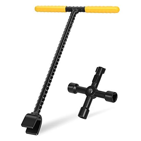 LOSTRONAUT 12 Inches Water Meter Key Cut Off Tool with Enforced Steel T-handle & 4-Way Water Spigot Key, Multi-Tool Utility Key for Curb Water Valves & Main Water Meters, Garden & Plumbing Tool Cover