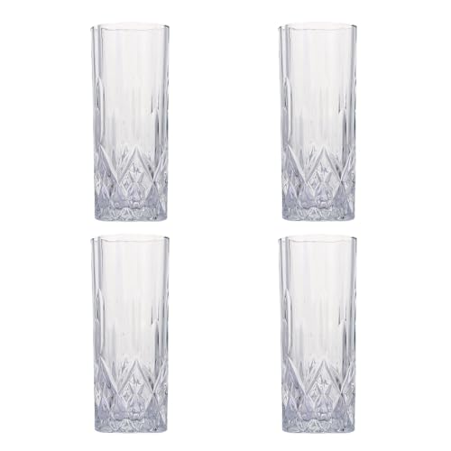 Set de 4 vasos de vidrio transparente diseño floral