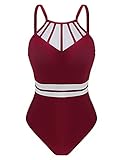 Aibrou Bañadores para Mujer Sexy.Trajes de Baño de Una Pieza Correas traseras Vendaje Bañadores Reductor Sexys Cuello en Redondo Playa Monokin Vacaciones Playa.Vino Tinto,XL