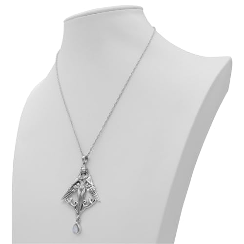 Dryad Design Sterling Silver Freya Pendant - Norse Pagan Goddess Necklace for Women - Sterling Silver Rainbow Moonstone Jewelry 20" Long Chain3