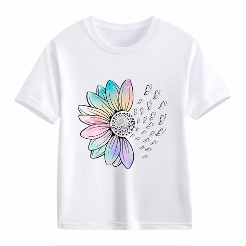 Girls Loose Fit Sunflower Graphic T Shirts Short Sleeve Crewneck Cute Pattern Printed Tops Kids (A-White, 10-11 Years)2