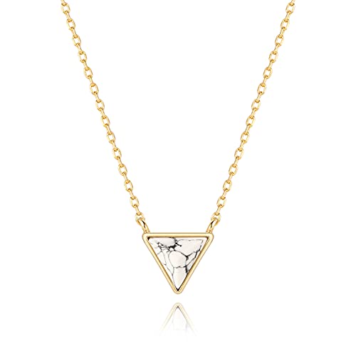 Tiny Inverted White Simulated Howlite Stone Triangle Necklace