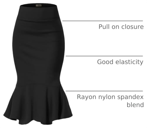 Image of HyBrid & Company Womens Premium Nylon Ponte Stretch Office Fishtail Pencil Skirt High Waist Made in The USA Below Knee