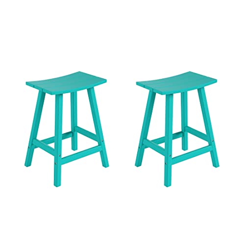 WestinTrends Malibu 2 Piece Set of 24 Height Outdoor/Patio Saddle bar stools, Turquoise