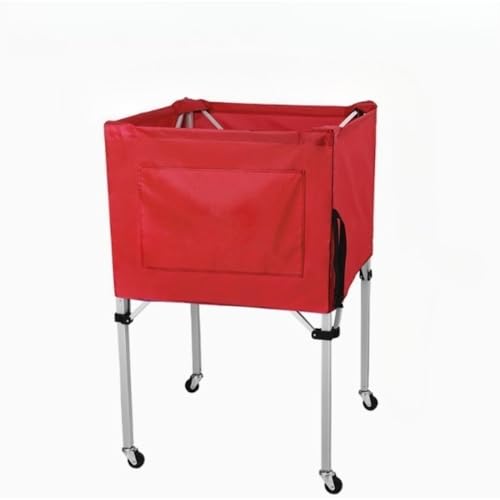 OGXN ボールかご 折り畳みボール収納カート ボール整理カゴ ボールラック ボールケース キャスター付き 軽量 練習用 スポーツ 野球 サッカー テニス バスケ バレーボール 卓球用 (赤)