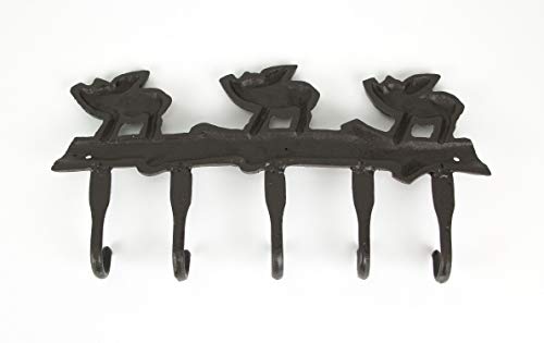 De Leon Collection Rustic Brown Cast Iron Flying Pigs 5 Hook Wall Hanger Coat Rack Country Farmhouse Decor 13.75 Inches Long #TOP2