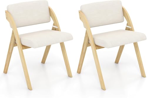 GIANTEX Juego de 2 Sillas de Comedor Plegables, Sillas de Cocina Acolchadas con Respaldo, Diseño Ahorra Espacio y sin Montaje, Carga hasta 181 kg, para Comedor, Dormitorio (Natural)