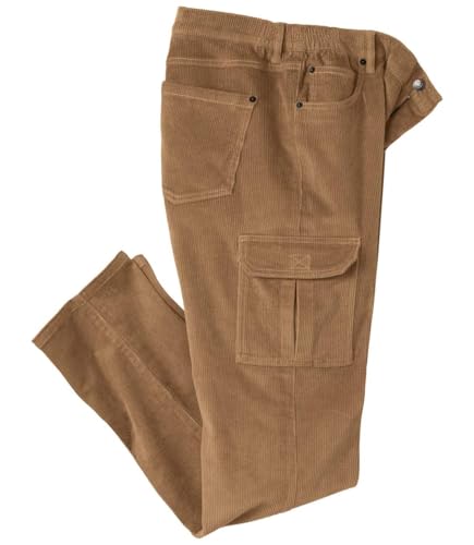 ATLAS FOR MEN - Pantalón Cargo de Pana Hombre - Cálido y Elegante - Bolsillos Múltiples - Confortable Elástico Lateral - Ideal para Ocasiones Casual - Disponibles en Tallas Grandes de la M hasta 5XL