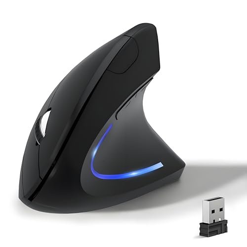 KUNSI Wireless Ergonomic Mouse, 2.4G Wireless Vertical Ergo Mouse, 800/1200/1600 Adjustable DPI,6 Buttons Ergonomic Mouse for Laptop/MacBook/PC/Desktop-Black