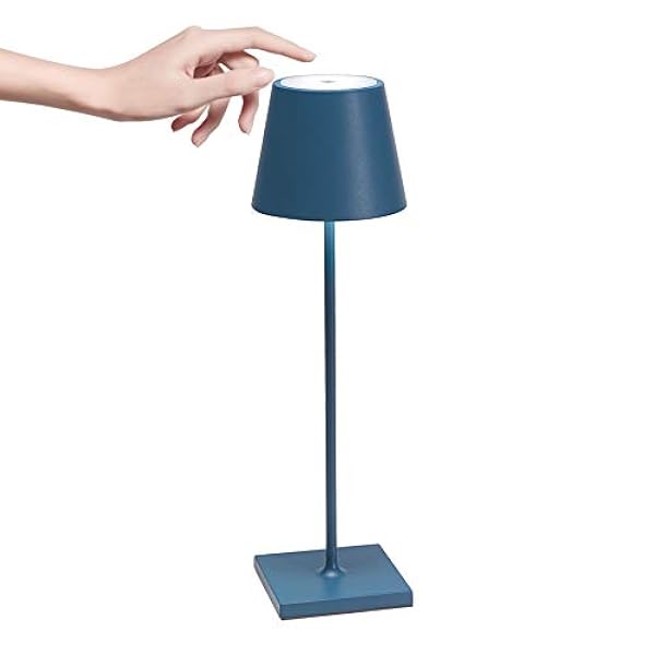 Zafferano Poldina Pro, Lampada da tavolo LED senza fili Ricaricabile, Dimmer touch 2700-3000K, ricarica wireless, IP65 Uso Interno/Esterno batteria Lunga Durata, Corpo in Alluminio, H38cm - Blu