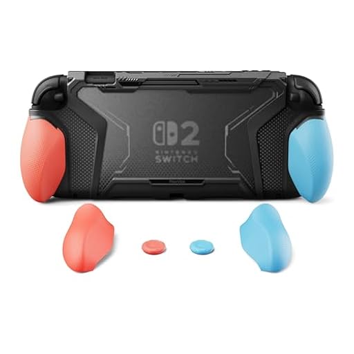 playvital Funda Protectora con Agarre Intercambiable para Nintendo Switch 2 (2025), Carcasa TPU Dockable con Tapas para Joysticks, Accesorios Antigolpes - Serie Beyond-Grip (Azul & Naranja) | Ya disponible en tu tienda friki favorita! En mundofriki.es!
