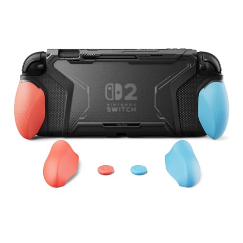 Image of PlayVital for Switch 2 Beyond-Grip Dockable Case, Interchangeable FPS /Omni Ergonomic Grips + Military-Grade Drop Protective Cover + 2 Joystick Caps for Nintendo Switch 2 (Blue & Orange)
