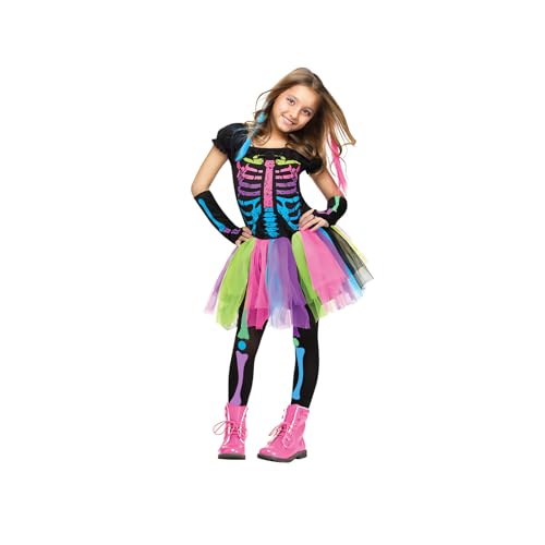 23GUANYI Disfarce esqueleto menina, cores disfarce de Halloween menina disfarces de barco, com vestido de esqueleto mangas e leggings disfarces Halloween criança para cosplay festa (L)