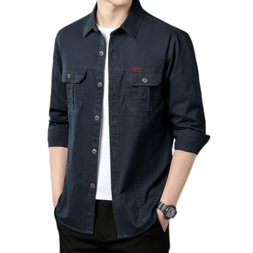 Chemise cargo homme respirante multi-poches en coton coupe ample