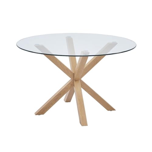 PRICE FACTORY just for you Table à Manger Alex – Ronde 120 cm – Plateau en Verre trempé et...