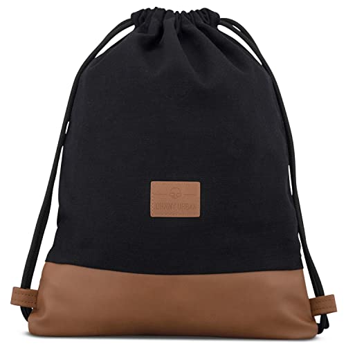 Bolsa de ginástica Johnny Urban feminina e masculina preta - Luke - mochila mochila com cordão - lona de algodão - bolso interno pequeno para objetos de valor