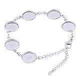 Reidgaller 10pcs 12mm Cabochon Bracelet Setting Blanks Stainelss Steel DIY Bezel Trays for Jewerly Making Accessories (Steel Color)