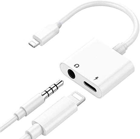 for iPhone 3.5mm Dual Ports Adapter Splitter, 2 in 1 Headphone Jack Aux Audio & Charger Adapter Cable Connector Compactible for iPhone 7/ 7plus/8/Plus/X/XR/XS (Support Sync + Music Control + Charger)
