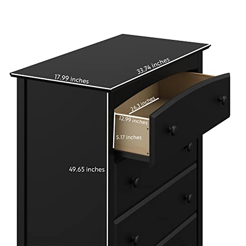 Image of Storkcraft Kenton 5 Drawer Dresser (Black) - GREENGUARD Gold Certified, Dresser for Kids Bedroom, Includes Safety-Focused Interlocking Drawer System