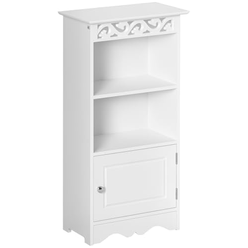 HOMCOM Mobiletto da terra e un Armadietto 2 Ripiani Anta in MDF Bianco Bagno MDF 40L x 23P x 80A cm Bianco