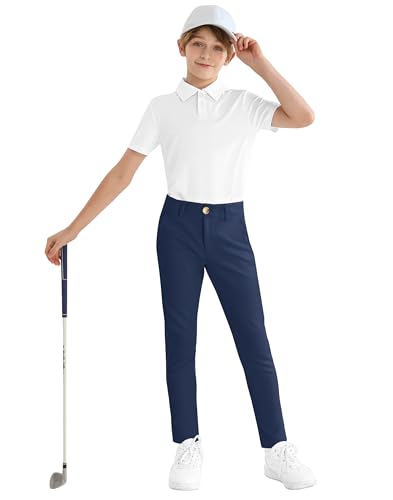 Boys' Golf Pants Stretch Slim Fit Flat Front School Uniform Youth Chino Performance Khaki Dress Pant with Zipper Pocket