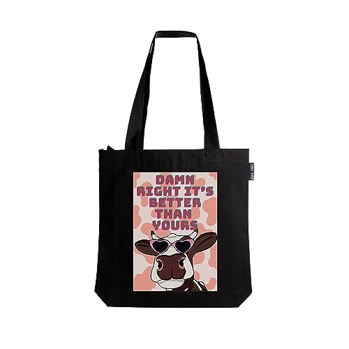 Image of Cosmic Jalebi Black Tote Bag for College with Zip and Pockets | Quirky Canvas Tote Bags for Women | Gifts for Girls