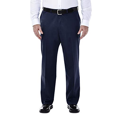 Haggar Men's Big-Tall Premium No Iron Classic Fit Expandable Waist Plain Front Pant, Dark Navy, 48Wx32L
