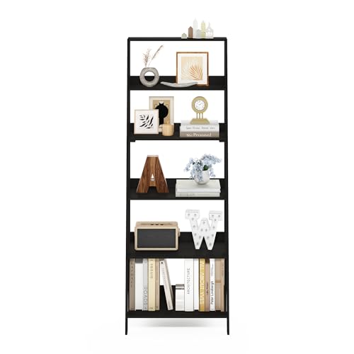 Image of Furinno Ladder 6-Tier Book Shelf, Open Frame Ladder Shelf, Espresso | 14.8 x 23.6 x 66.2, Bookcase, Standing Display Storage Shelves, Storage Rack, for Organization, Living Room, Home Office
