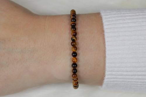 Echtes Tigerauge Edelstein Armband mit 4mm Perlen - verschiedene Längen - Heilstein Schutzstein Talisman Glücksbringer Geschenk (Tigerauge, 16CM)