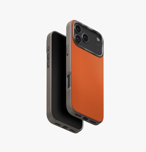 Coque iPhone 17 Pro Max similicuir bicolore UNIQ Lyden orange flamme et gris