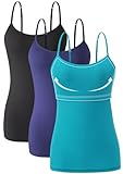 Orrpally Women Cotton Camisole Shelf Bra Cami Tank Tops Adjustable Spaghetti Strap Tank Top 3-Pack Black/Dark Blue/Aqua S