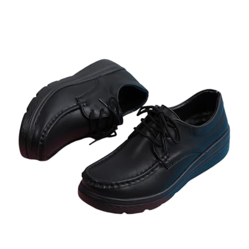 CLSQLXYJZC Casual Breathable Moccasin Loafers, Women Fashion Slip Resistant Lace up Leather Nurse Work Shoes, Air Cushion Orthopedic Waterproof Work Shoes, for Healthcare Providers