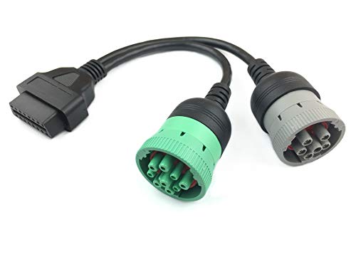 Arteckin OBD2 ii Adapter Freightliner Truck Y Cable OBD2 16pin Female to J1708 6pin and Type 2 Green J1939 9pin Cable