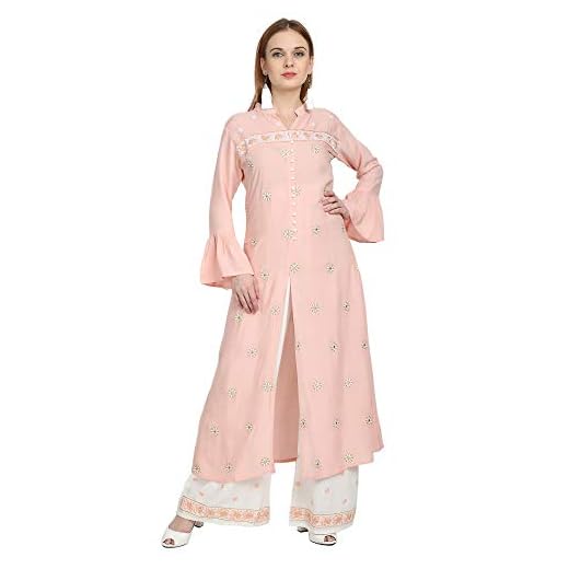Ziva Fashion Women Embroidered Cotton Kurta and Palazzo Set(Pink,M-38)