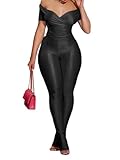 Ekaliy Women's Sexy Flare Jumpsuits Off Shoulder Tops Bodycon Romper One Piece Club Outfits Black S