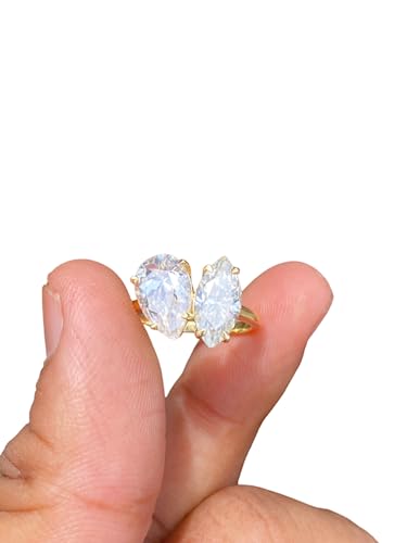Ssjewel 2 Ct Pear & Marquise Cut Diamond Toi Et Moi Ring Dainty Fancy Toi Et Moi Engagement Ring For Women 14K Gold Plated Toi Et Moi Promise Ring 925 Sterling Silver Handmade Toi Et Moi Jewelry Ring