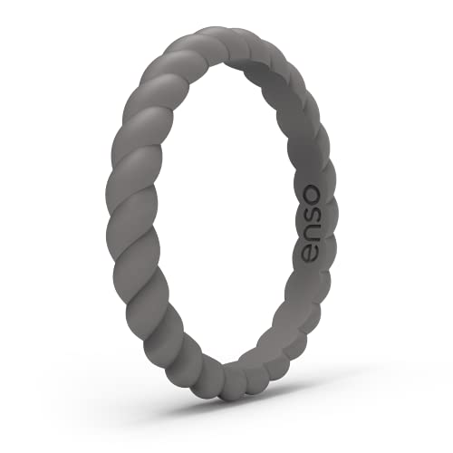 Enso Rings Stackable Braided Silicone Wedding Ring – Hypoallergenic Unisex Stackable Wedding Band – Comfortable Minimalist Band – 2.5mm Wide, .8mm Thick (Charcoal, 7)