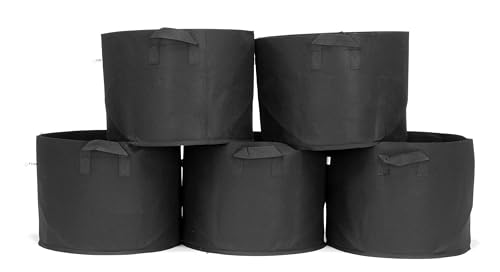 Image of FCMP Outdoor 10-Gallon Modern Lightweight Non-Woven Insulating Fabric Breathable Grow Bags for Indoor or Outdoor Gardening, Black (5 Pack)