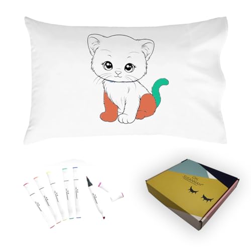 Oh Susannah Cute Kitten (20 by 30 Standard) Coloring Pillow Cover with Permanent Fabric Markers -Color me, Doodle Pillow, Kids Pillow