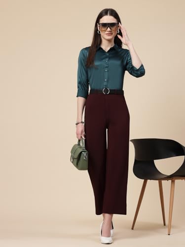Image of Style Quotient Women Olive Satin Regular Formal Shirt