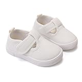 GENGASUN Baby Sneakers Girls Boys Lightweight Breathable First Walkers Shoes T-Strap Canvas Sneakers for Little Kids Classical Comfortable Mary Jane Canvas Flats, Non-Slip Casual Canvas Sneaker(Creamy-White,10）