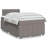 Massbinet Boxspringbett mit Matratze und Topper Polsterbett Knopfheftung Design Taupe 120 x 200 cm