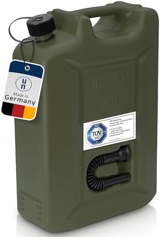hünersdorff 802010 Bidon de carburant professionnel de 20 L pour essence, diesel et autres produits dangereux, approbation ONU, fabriqué en Allemagne, production certifiée TÜV, olive