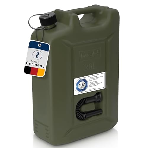 hünersdorff 802010 Kraftstoff-Kanister Profi 20L für Benzin, Diesel und andere Gefahrgüter, UN-Zulassung, Made in Germany, TÜV-geprüfte Produktion, oliv